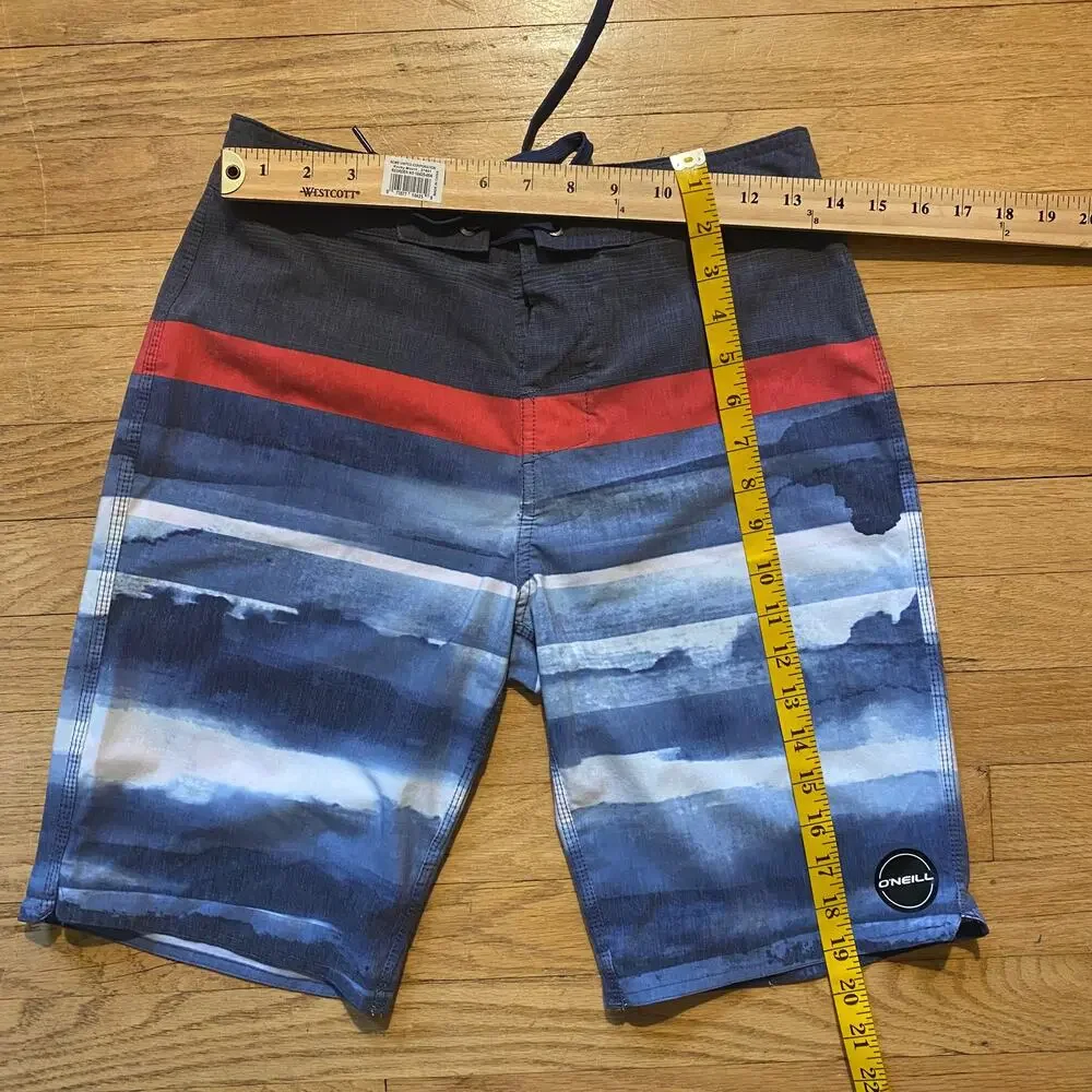 O'Neill Boys Blue Stripe Board Shorts Swim Trunks Size 28 Youth XL